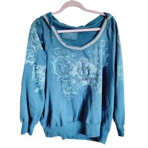 LL Cool J 3X Zip Up Hoodie Vintage‎ Large Unisex Teal Beaded Graphic NWT $55